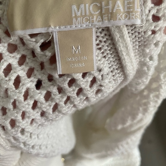 Michael Kors Open Knit Sweater, White with Gold Buttons, M - Picture 8 of 9